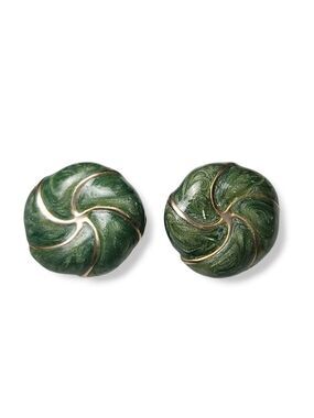 Vintage Enamel Swirl Green and Gold Clip-on Earrings